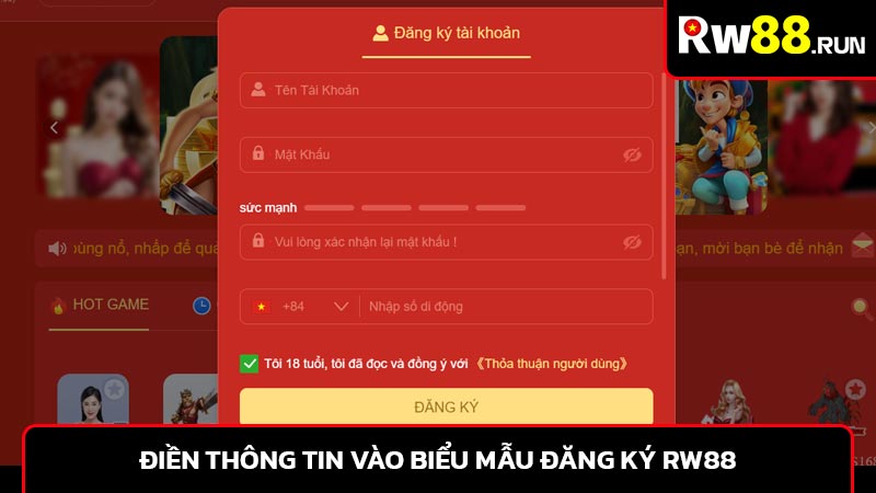 Điền thông tin vào biểu mẫu đăng ký Rw88